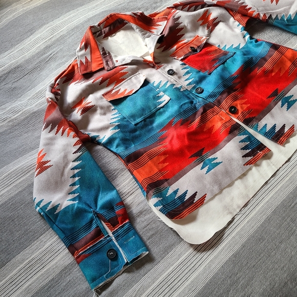 Aztec Geometric Slit Button Pocket Coat 